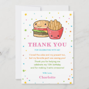 Kawaii Cute Fast Food Burger Party Flicka Tack Kort