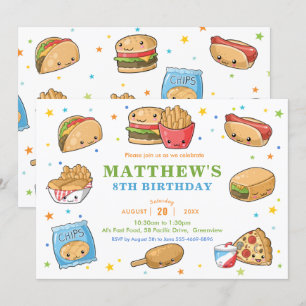 Kawaii Cute Fast Food Party Pojkdagen Inbjudningar