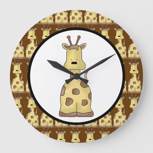 Kawaii Cute Friendly Tecknad Baby Giraffe Vild Art Stor Klocka (Framsida)