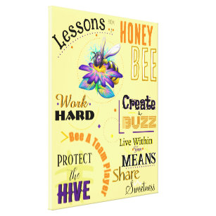 Kawaii Cute Gult ’Lessons from a honey bee’ Canvastryck