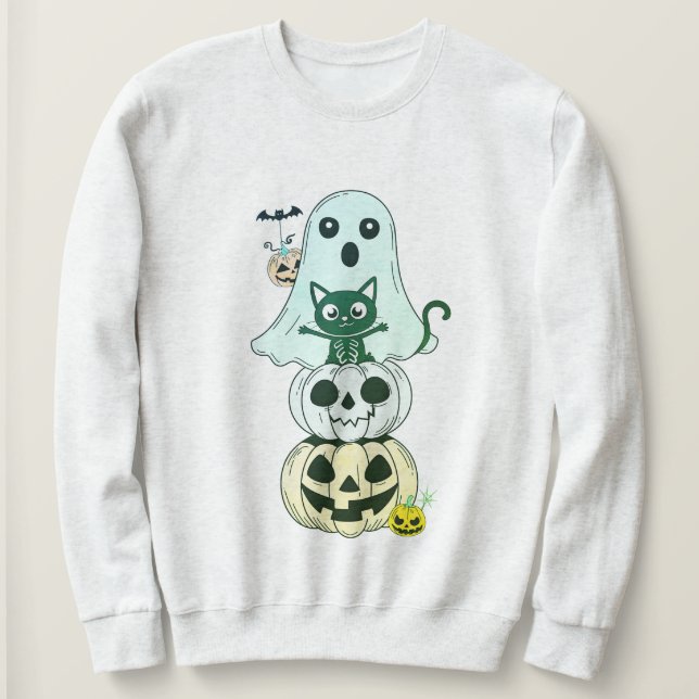 Kawaii Cute Halloween Characters Sweatshirt T Shirt (Design framsida)