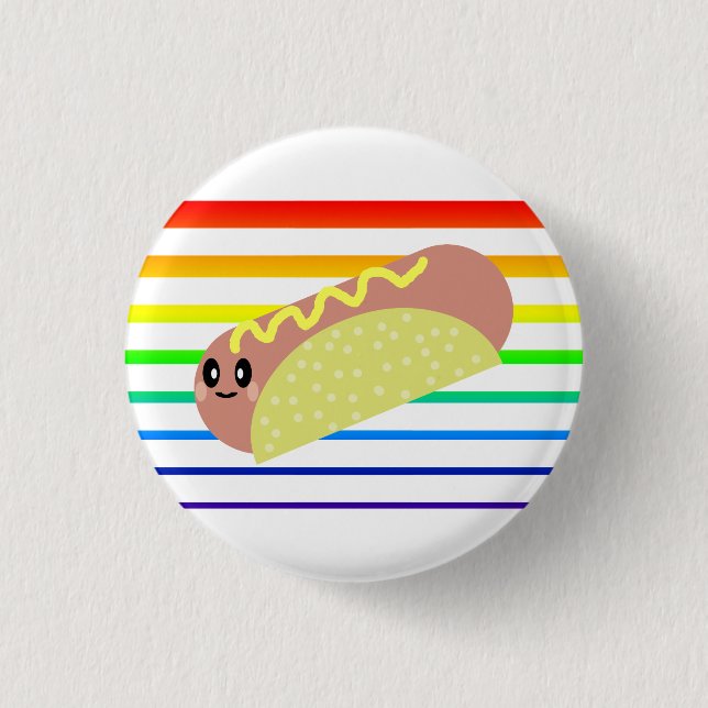 Kawaii Cute HotDog Rainbow Rand Pin Button Knapp (Framsida)