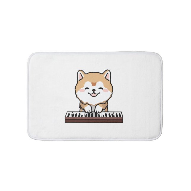 Kawaii Cute Hund Spelar Piano Tangentbord Badrumsmatta (Framsidan)