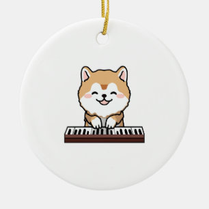 Kawaii Cute Hund Spelar Piano Tangentbord Julgransprydnad Keramik