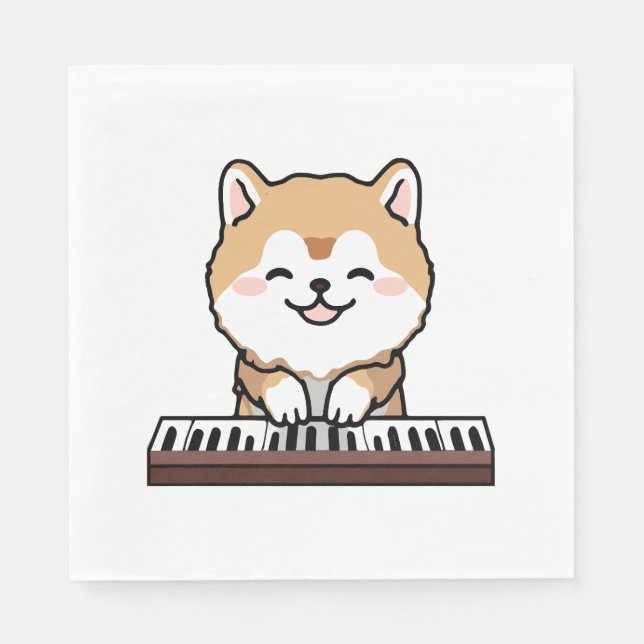Kawaii Cute Hund Spelar Piano Tangentbord Pappersservett (Framsidan)