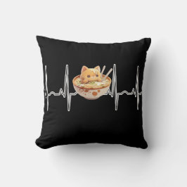 Kawaii Cute Kitten Ramen EKG Heartslag Otaku Anime Kudde