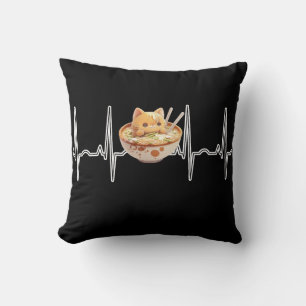 Kawaii Cute Kitten Ramen EKG Heartslag Otaku Anime Kudde