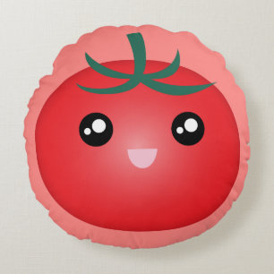 Kawaii Cute Lycklig Ansikte Tomato Tecknad Rund Kudde