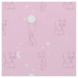Kawaii Cute Måne Stars Rosa Mönster Fabric Tyg