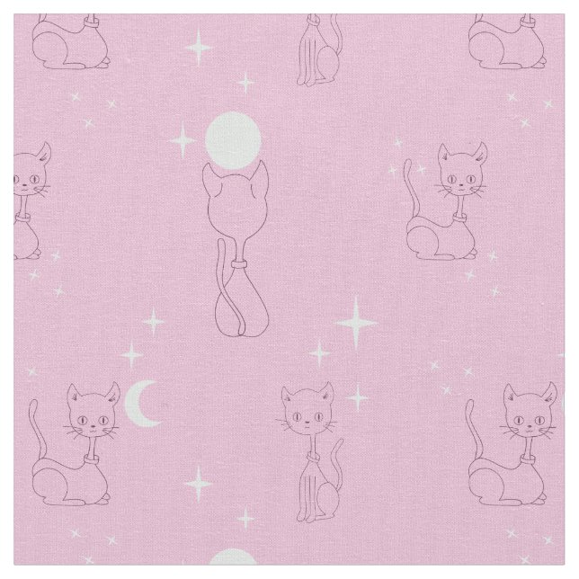 Kawaii Cute Måne Stars Rosa Mönster Fabric Tyg (Närbild)