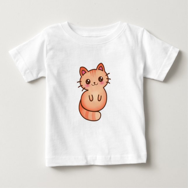 Kawaii Cute Orange Cat Illustration T Shirt (Framsida)