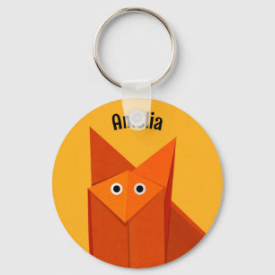 Kawaii Cute Origami Fox Geometric Art Gult Namn Nyckelring