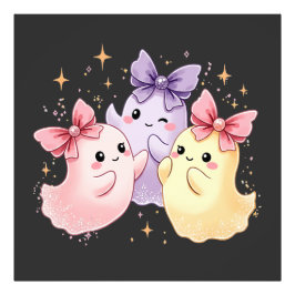 Kawaii Cute Pastel Spöken med Bows Fototryck