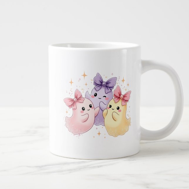 Kawaii Cute Pastel Spöken med Bows Jumbo Mugg (Höger)