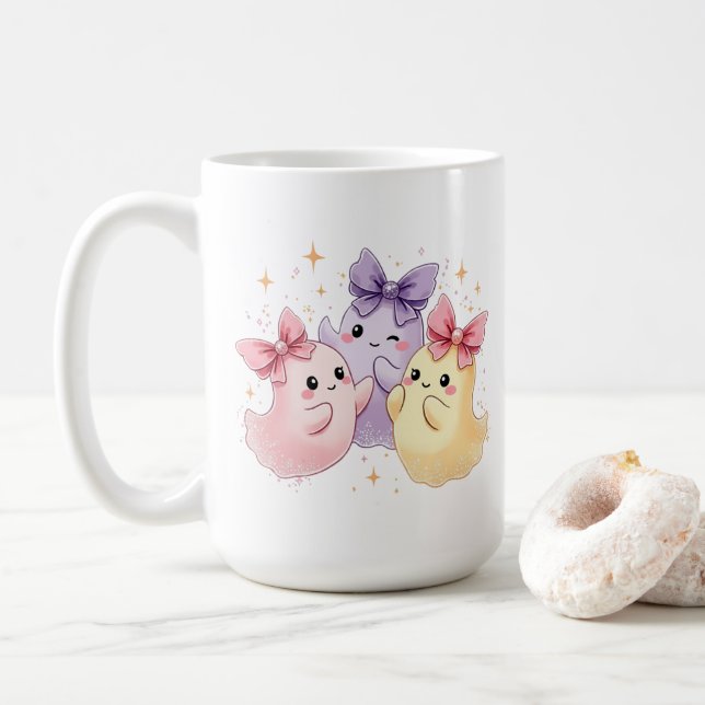 Kawaii Cute Pastel Spöken med Bows Kaffemugg (Med munk)