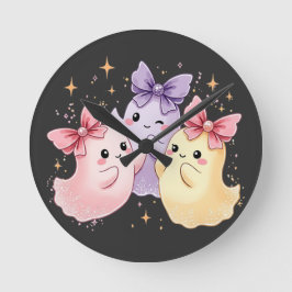 Kawaii Cute Pastel Spöken med Bows Rund Klocka