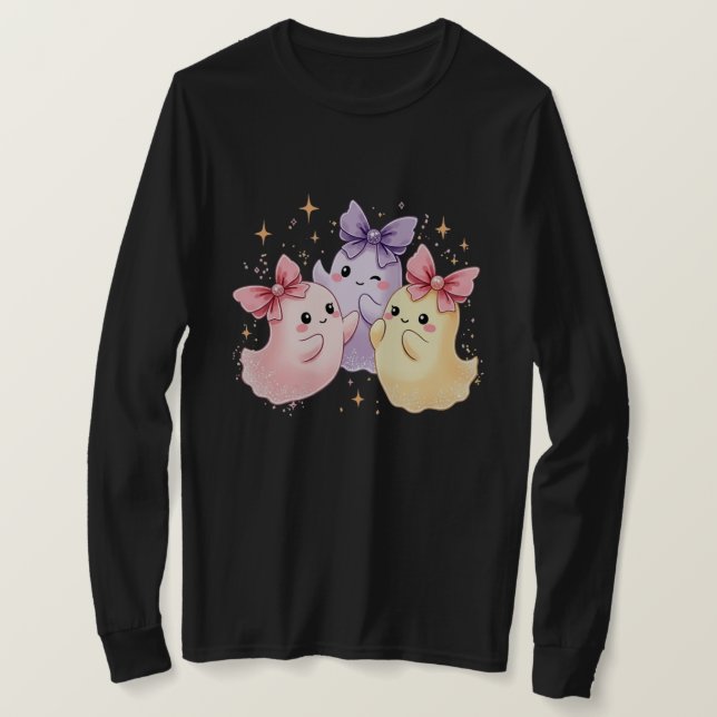 Kawaii Cute Pastel Spöken med Bows T Shirt (Design framsida)