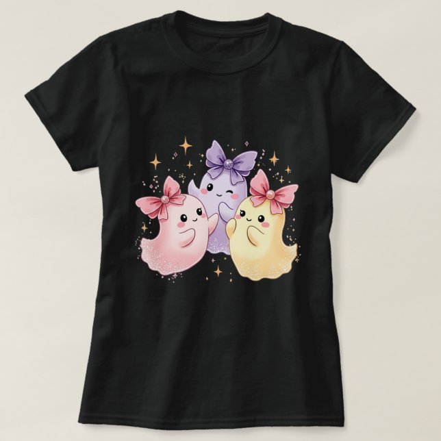 Kawaii Cute Pastel Spöken med Bows T Shirt (Design framsida)