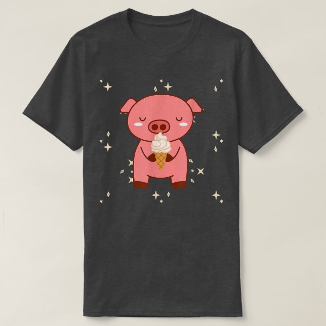 Kawaii Cute Pig With Ice Cream Pajamas  T Shirt (Design framsida)