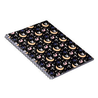 Kawaii Cute Rabbit, Måne och Stars Mönster - Black Anteckningsbok