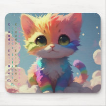 Kawaii Cute Rainbow Kitten på molnet Mousepad