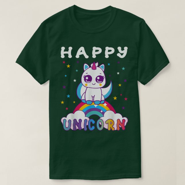 Kawaii Cute Rainbow Unicorn T Shirt (Design framsida)