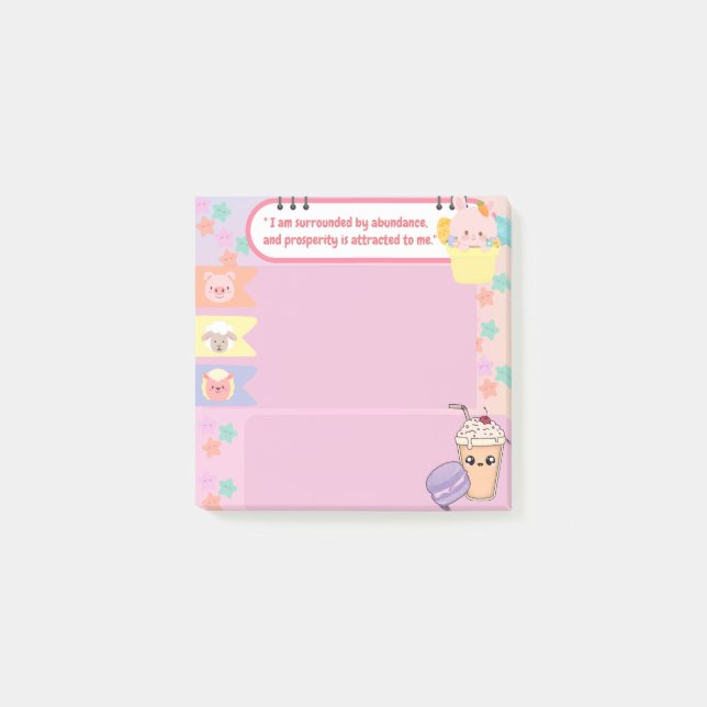 Kawaii Cute Rosa and Lila Motivation Post-it Block (Framsida)