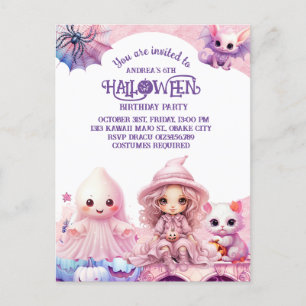 Kawaii Cute Rosa Halloween Birthday Inbjudan Vykort