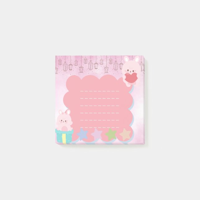 Kawaii Cute Rosa Lila Bear Post-it Block (Framsida)