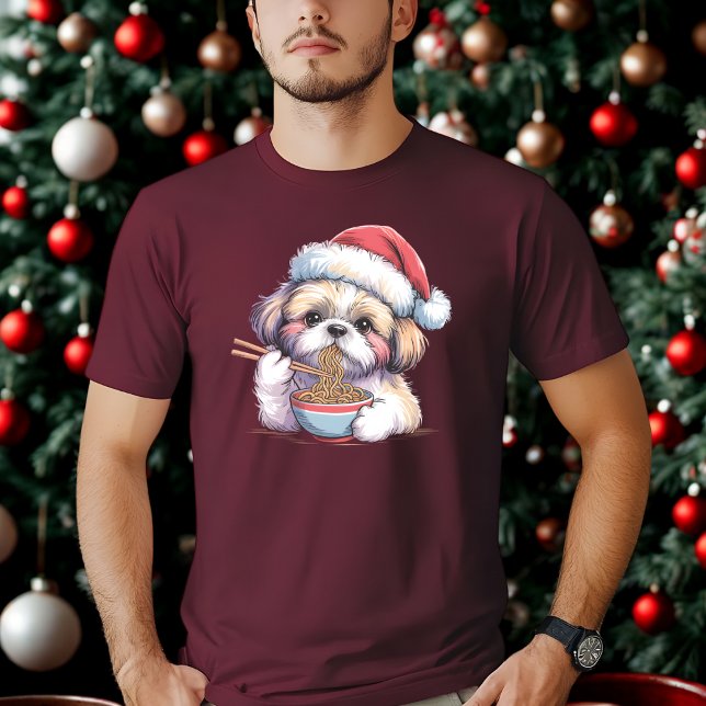 Kawaii Cute Santa Shih Tzu Eating Ramen T Shirt (Skapare uppladdad)
