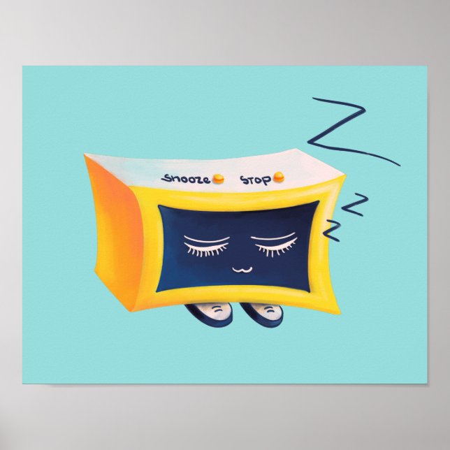 Kawaii Cute Sleeping Alarm Clock Character Poster (Framsidan)