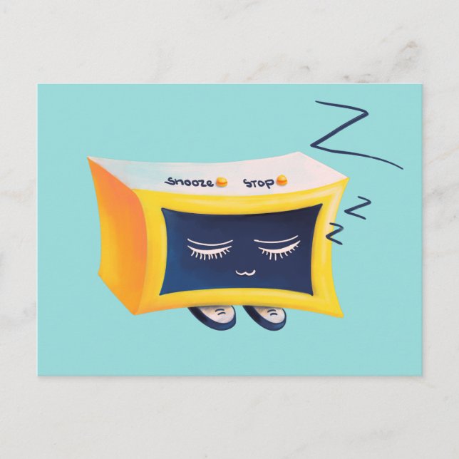 Kawaii Cute Sleeping Alarm Clock Character Vykort (Framsida)
