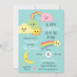 Kawaii Cute Star Måne Kön Neutral Baby Shower Inbjudningar