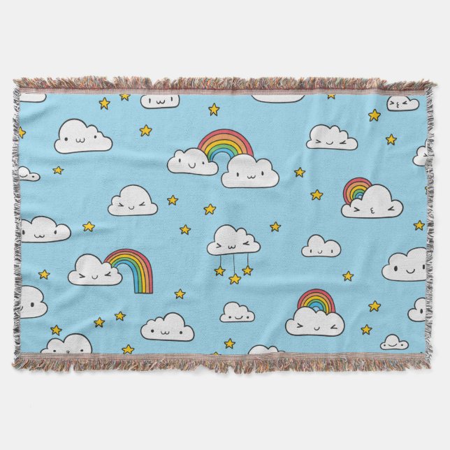 Kawaii Cute Stars Clouds och Rainbows Mysfilt (Framsidan)