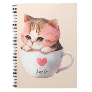 Kawaii Cute Stripe Rosa Chibi Cat Anteckningsbok