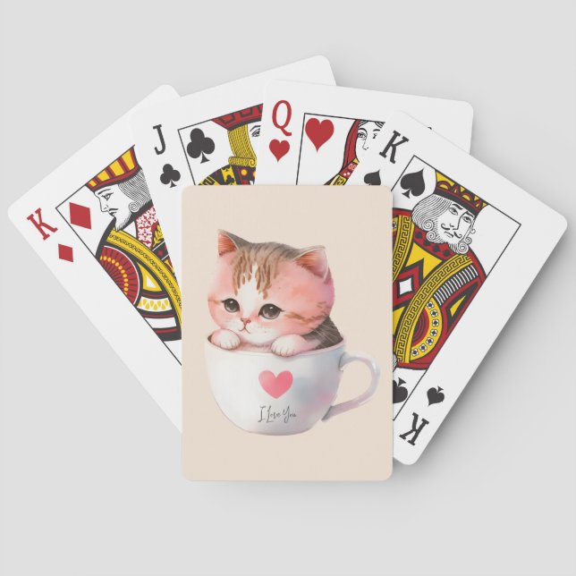 Kawaii Cute Stripe Rosa Chibi Cat Casinokort (Baksidan)