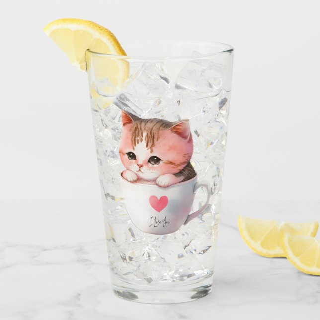 Kawaii Cute Stripe Rosa Chibi Cat Glaskopp (Framsida Ice)