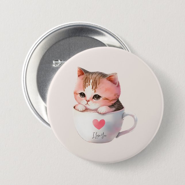 Kawaii Cute Stripe Rosa Chibi Cat Knapp (Framsida & baksida)