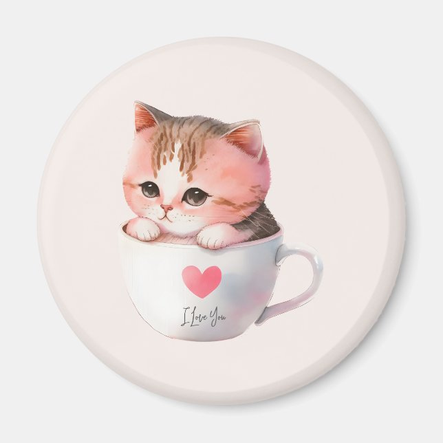 Kawaii Cute Stripe Rosa Chibi Cat Magnet (Framsidan)