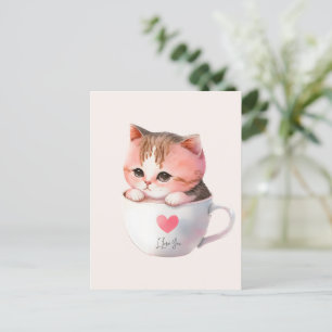 Kawaii Cute Stripe Rosa Chibi Cat Vykort