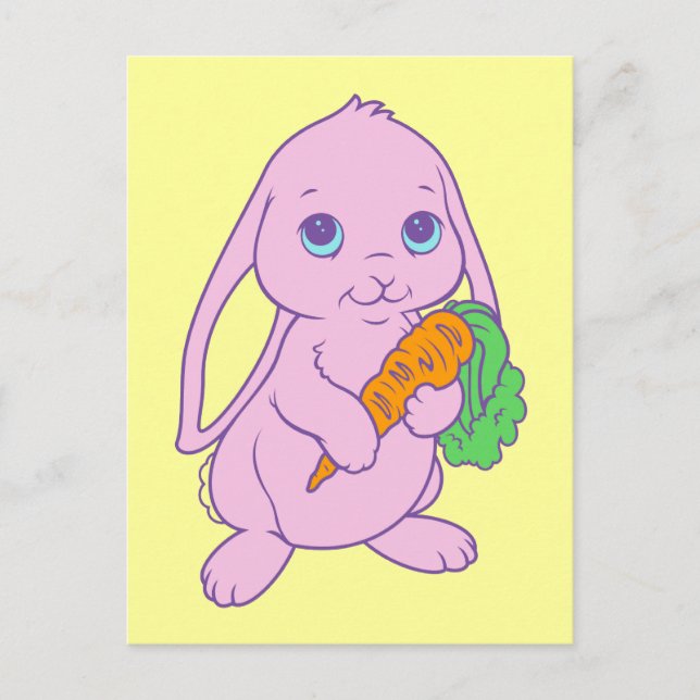 Kawaii Cute Tecknad Bunny Rabbit Carrot Vykort (Framsida)