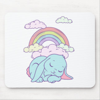 Kawaii Cute Tecknad Bunny Rabbit Rainbow Musmatta