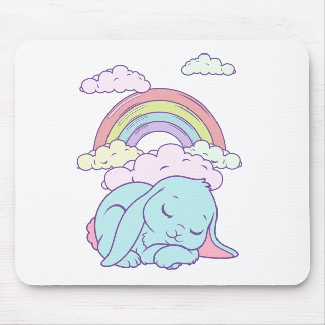 Kawaii Cute Tecknad Bunny Rabbit Rainbow Musmatta (Framsidan)