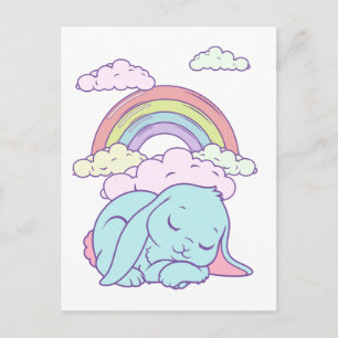 Kawaii Cute Tecknad Bunny Rabbit Rainbow Vykort