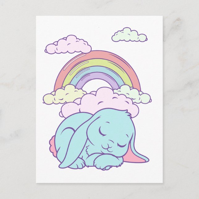 Kawaii Cute Tecknad Bunny Rabbit Rainbow Vykort (Framsida)