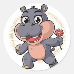 Kawaii Cute Tecknad Moo Deng Hippo Runt Klistermärke