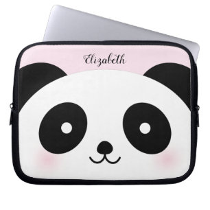 Kawaii Cute Tecknad Panda Bear Custom Name Rosa Laptop Fodral