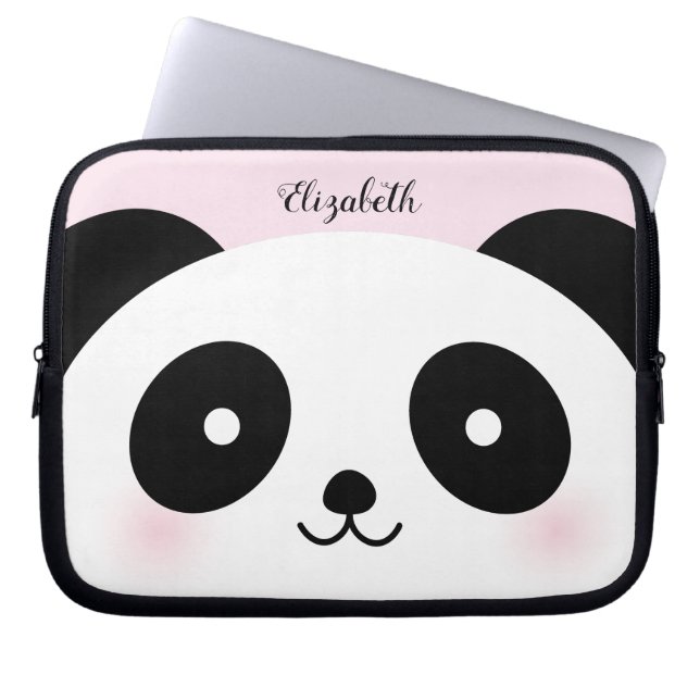 Kawaii Cute Tecknad Panda Bear Custom Name Rosa Laptop Fodral (Framsidan)