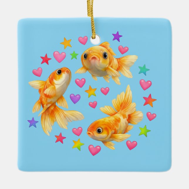 kawaii cute y2k rainbow goldfish  julgransprydnad keramik (Framsida)