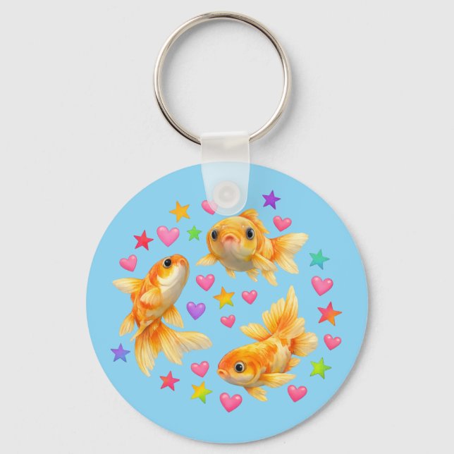 kawaii cute y2k rainbow goldfish  nyckelring (Framsida)